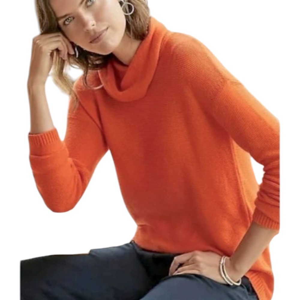 NWT J.Jill Sunset Orange Cotton Blend Knit Sweater Fall Pumpkin Cozy Halloween - Picture 1 of 11